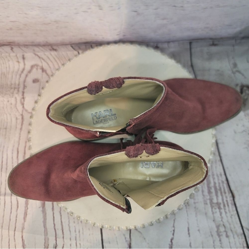 Karl Lagerfeld Paris Sixte Women's Burgundy Suede Ankle Boots Size 6.5M - Picture 10 of 15